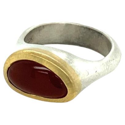 David Tishbi 22K Gold & Sterling Silver Bezel Free Form Carnelian Ring For Sale