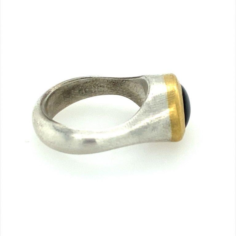 Modern David Tishbi 22K Gold & Sterling Silver Bezel Free Form Onyx Ring  For Sale