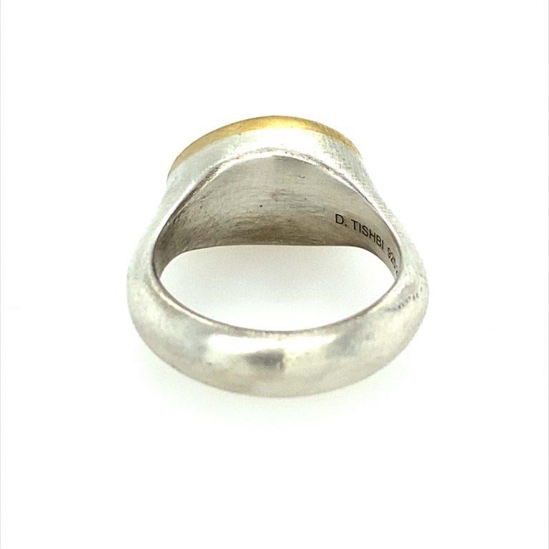 Round Cut David Tishbi 22K Gold & Sterling Silver Bezel Free Form Onyx Ring  For Sale