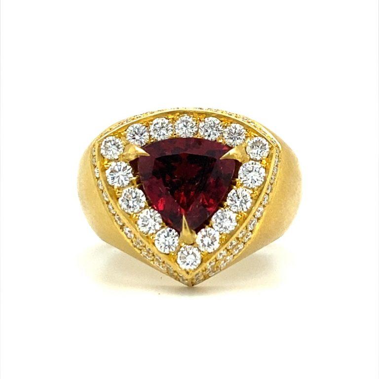 Modern David Tishbi 22K Gold Trillion Garnet Pave Diamond Cocktail Ring For Sale