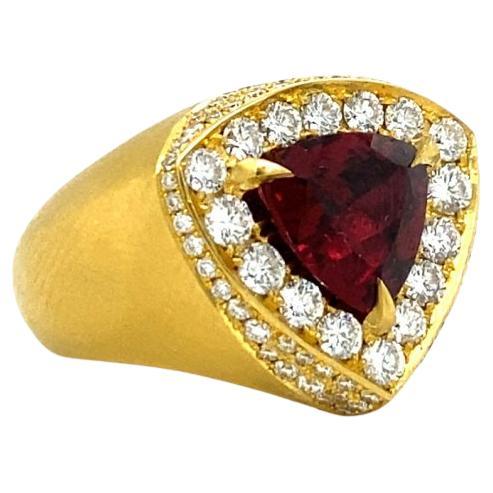 David Tishbi 22K Gold Trillion Garnet Pave Diamond Cocktail Ring