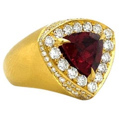 Used David Tishbi 22K Gold Trillion Garnet Pave Diamond Cocktail Ring