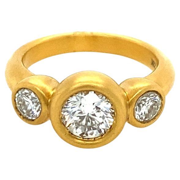 David Tishbi 22K Three Diamond Engagement Ring  For Sale