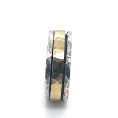 David Tishbi Two Tone Hammered Sterling Silver Gold Spinner Ring 7mm