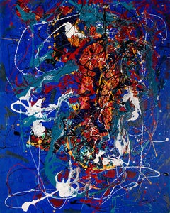 Big Bang on Blue - Peinture contemporaine