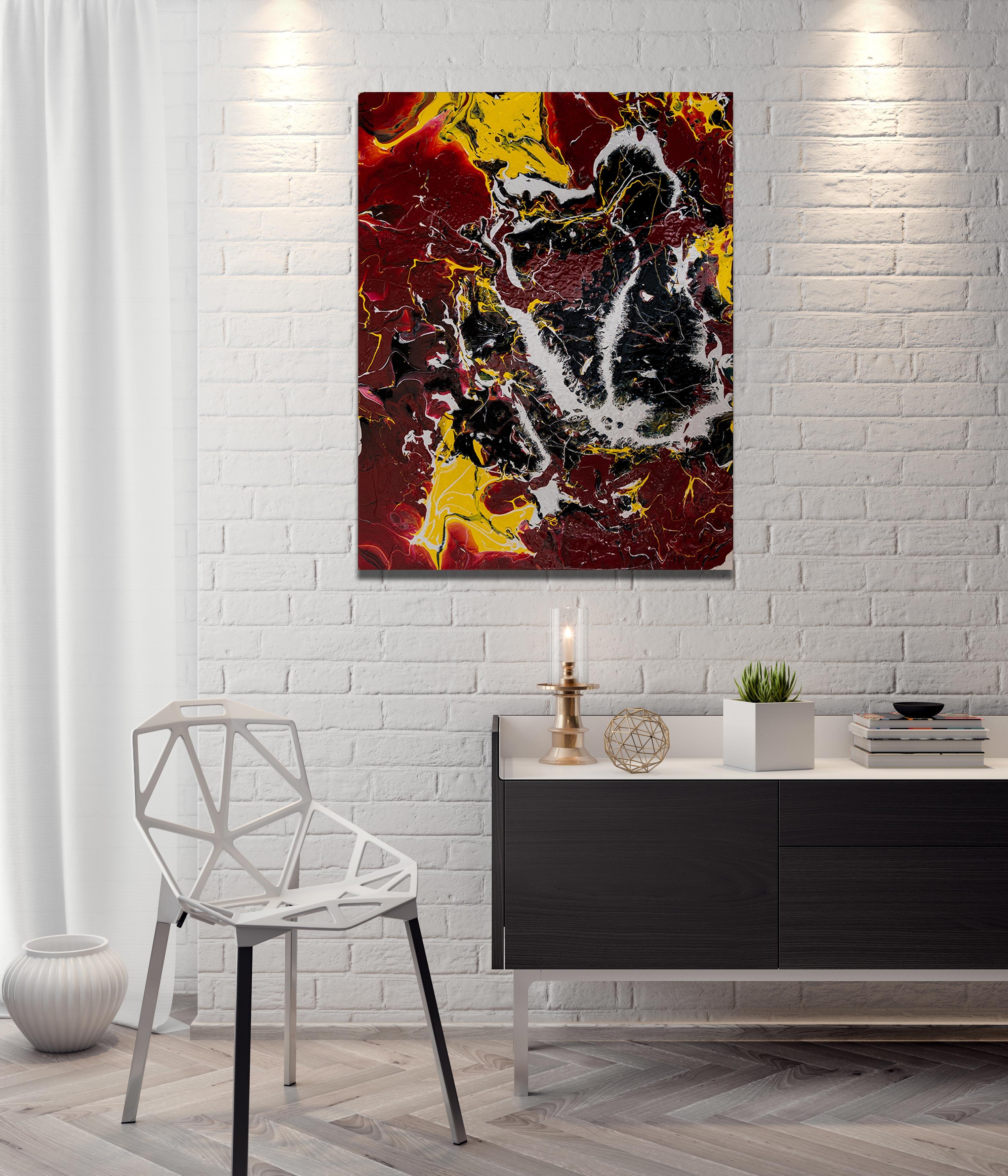 The painting is unframed, acrylic on canvas.

About the Artwork: 
The awesome power of Fusion at the subatomic level.

About the Artist: 
As a visual artist David has been painting and sculpting most of his life. He is also a Julliard trained