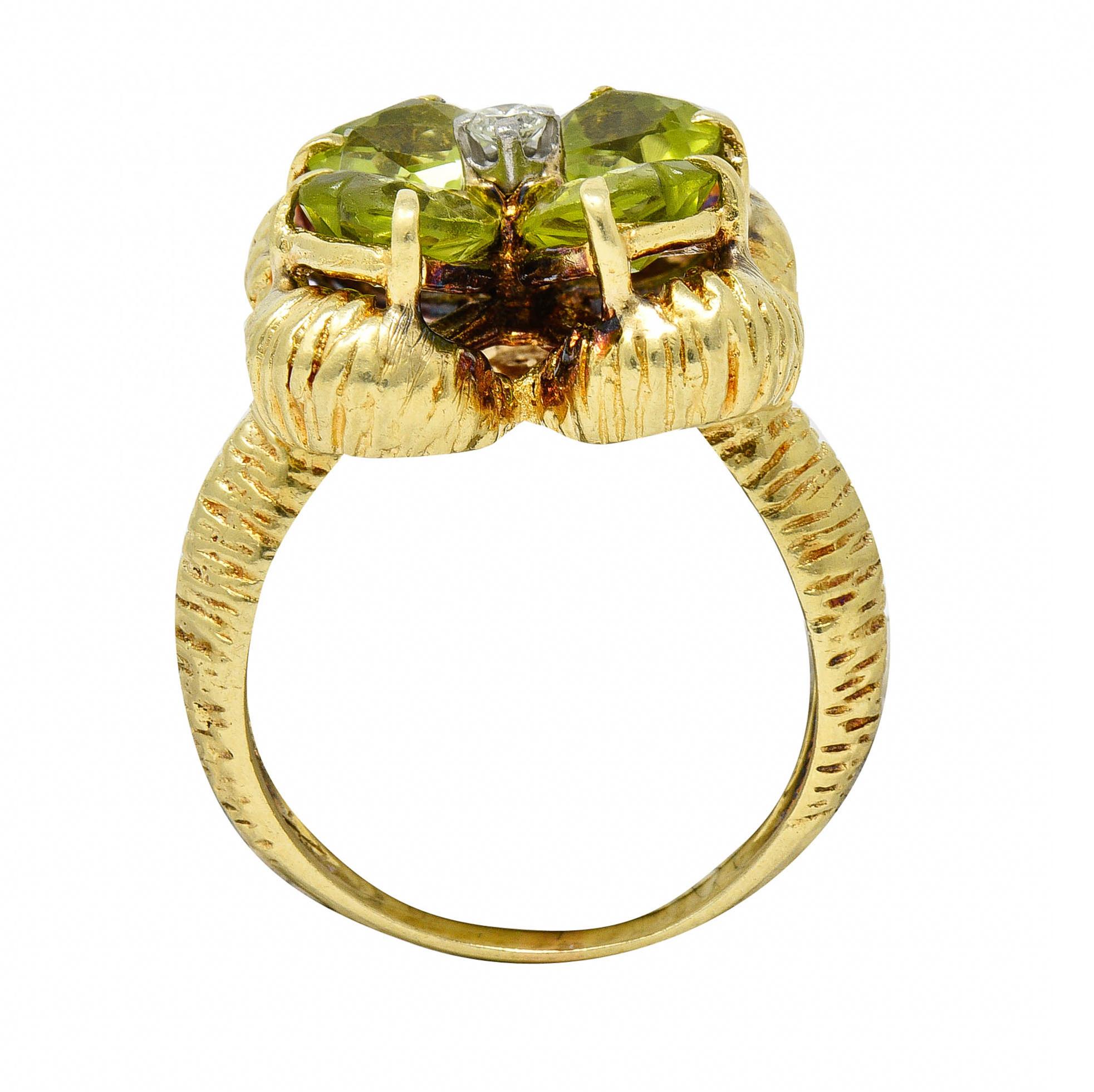 David Trabich Vintage 2.90 Carats Peridot Diamond 14 Karat Gold Four Clover Ring 5