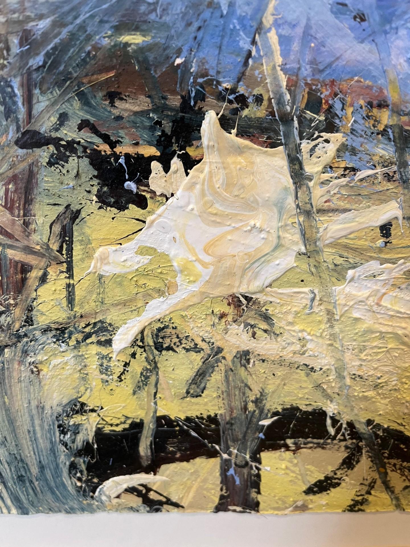 Modern Mixed Media of St. Martin Haverfordwest Wales abstract landscape Painting - Gray Landscape Painting by David Tress