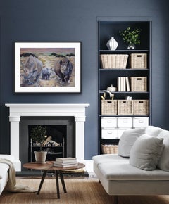 Crash of Rhino's, Animal Art, Safari Painting, Contemporary Realist Artwork