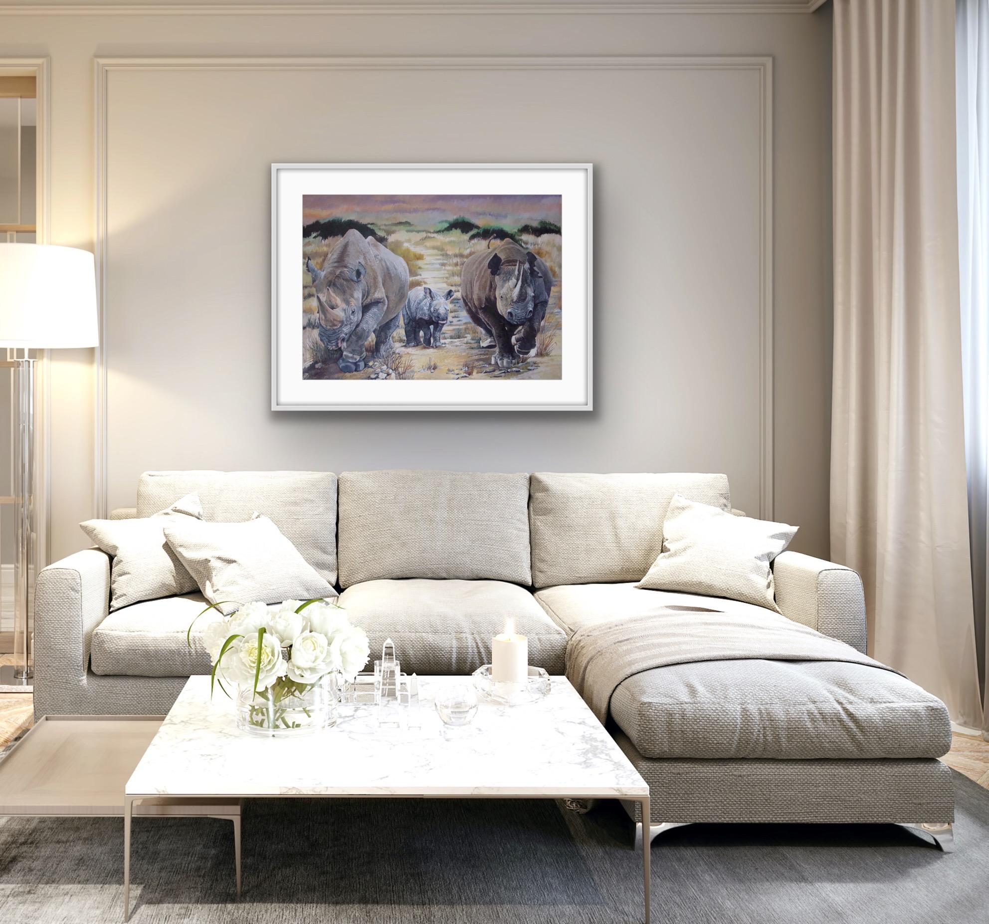 Crash of Rhino's, Tierkunst, Safari-Gemälde, Contemporary Realist Artwork im Angebot 2