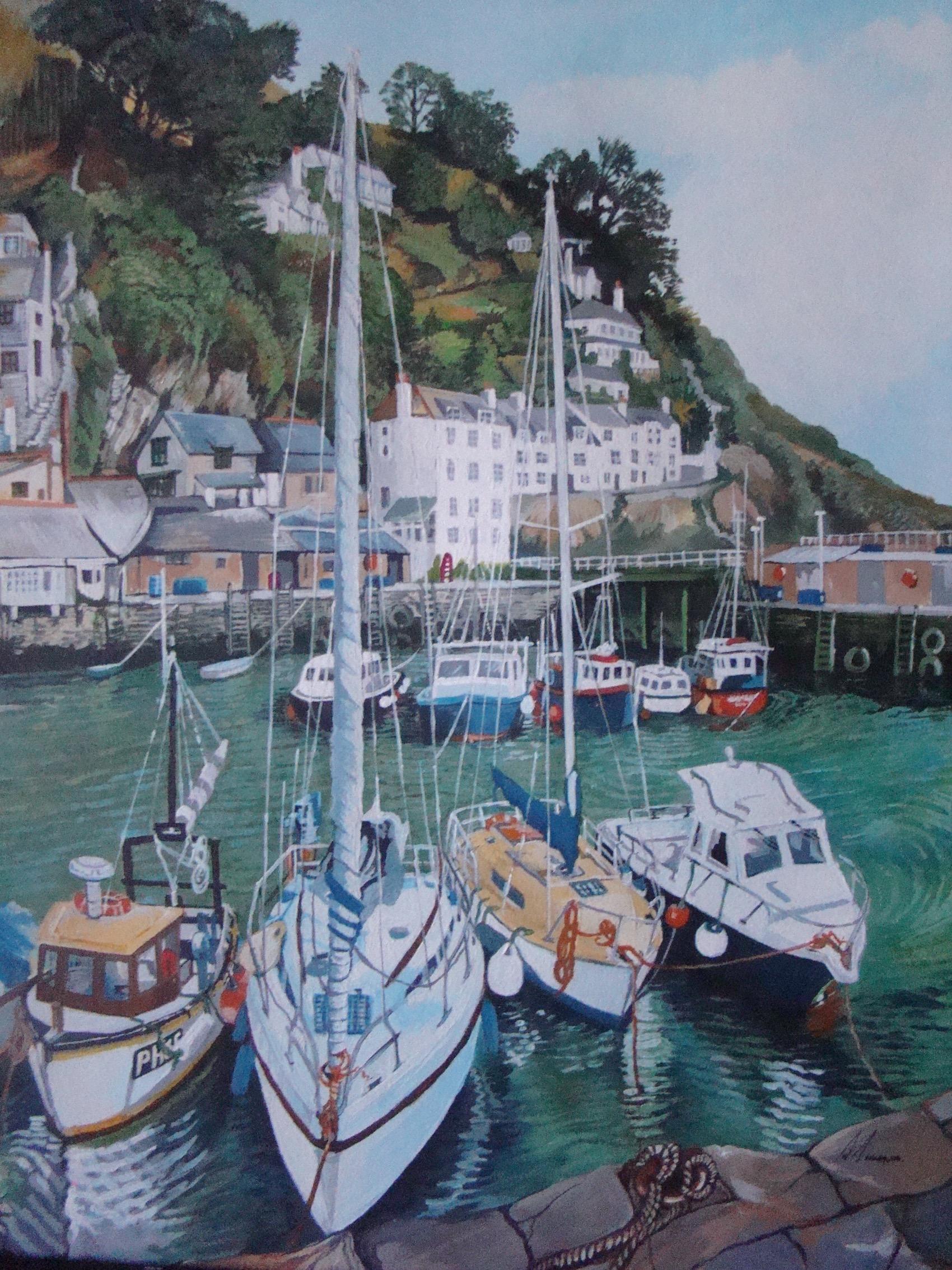 Polperro, Realist Style Cornish Seascape Painting, Traditional Harbour Painting For Sale 2