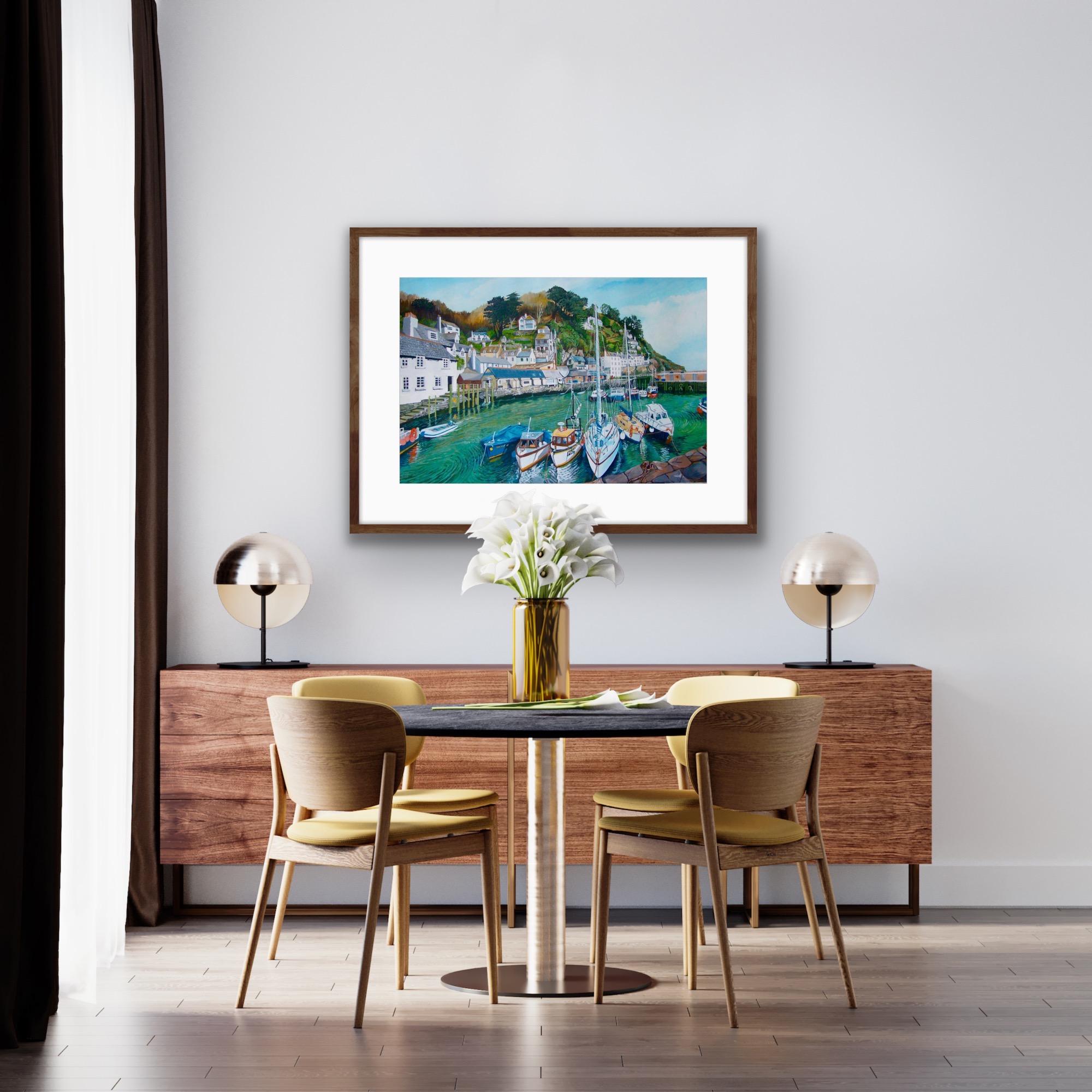 Polperro, Pintura de un paisaje marino de Cornualles de estilo realista, Pintura tradicional de un puerto en venta 3
