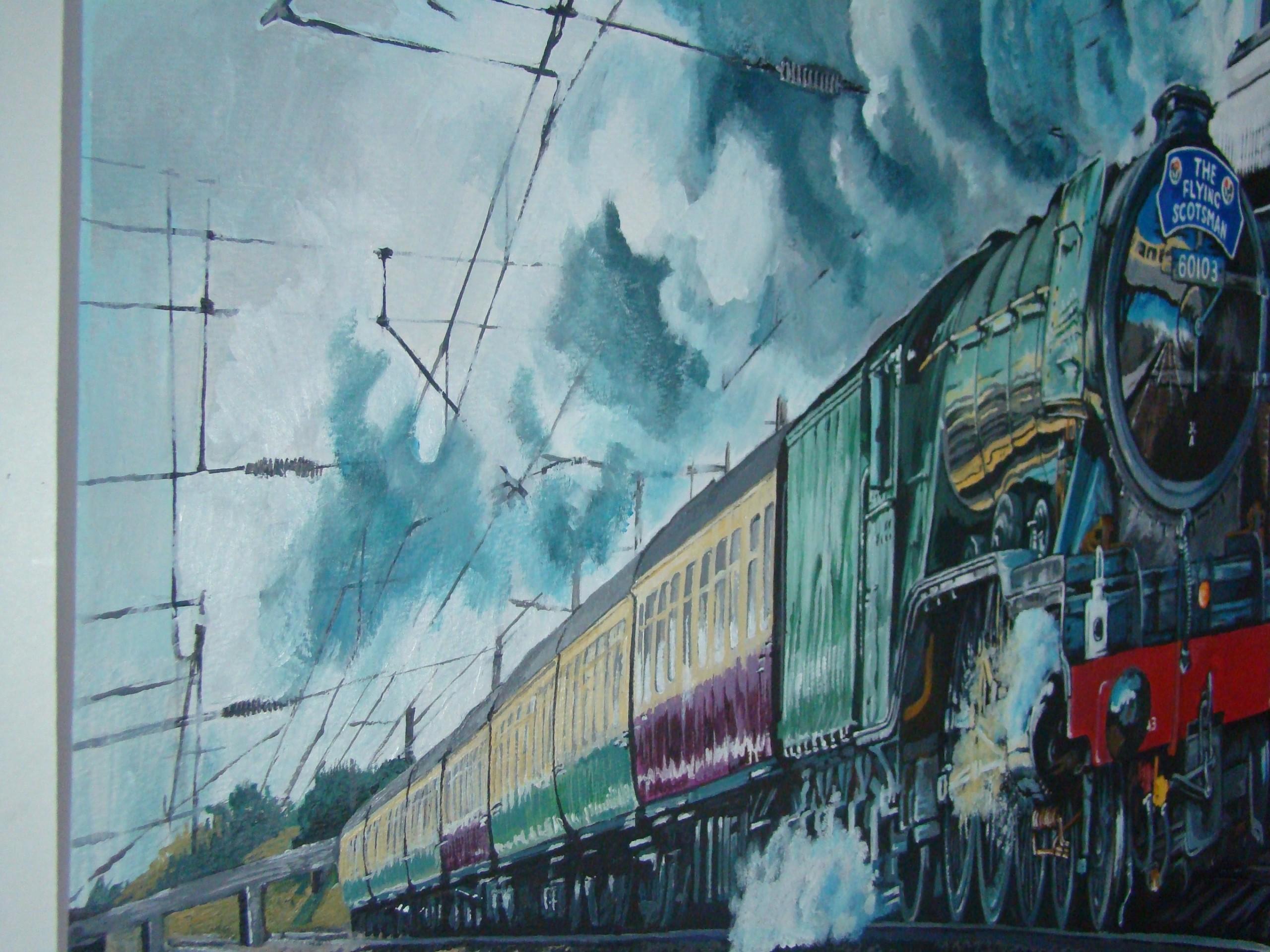 Reflections on Grantham, Train Painting, Contemporary Transport Artwork For Sale 1