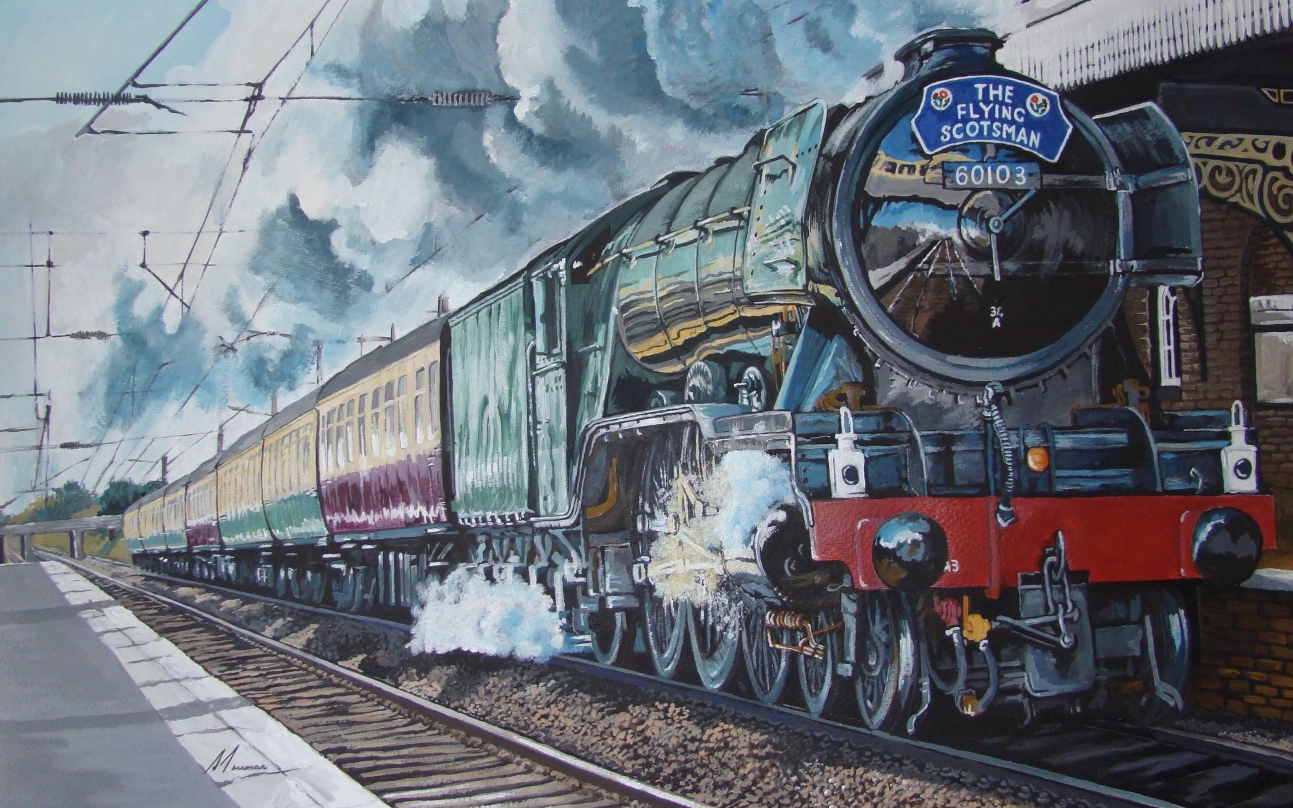 David Truman Landscape Painting - Reflections on Grantham, Train Painting, Contemporary Transport Artwork