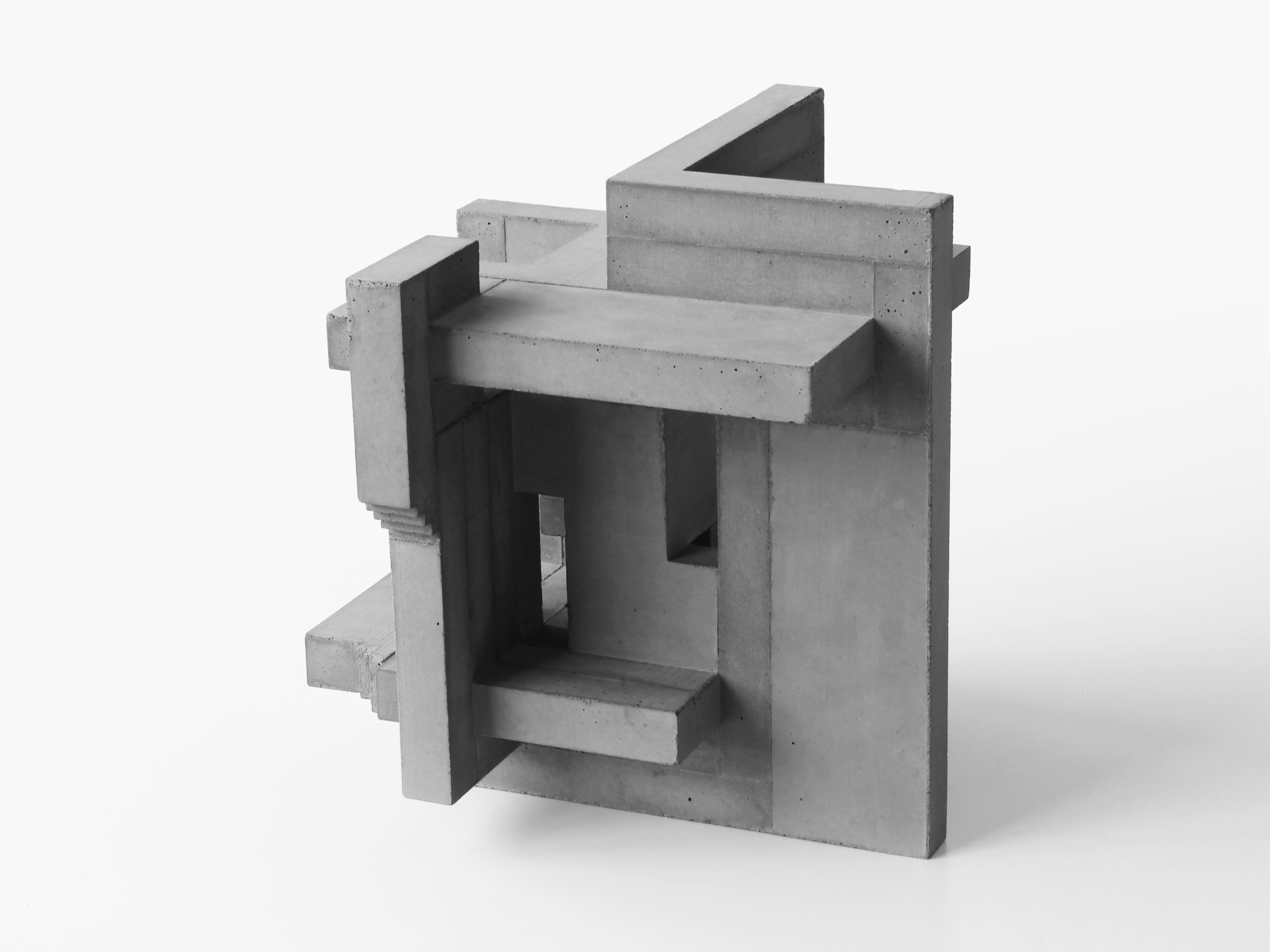 The concrete works of David Umemoto stand as studies about volume. At the juncture of sculpture and architecture, these miniature pieces evoke temporary buildings or monuments standing on far-away lands. The images conveyed in the mind by these