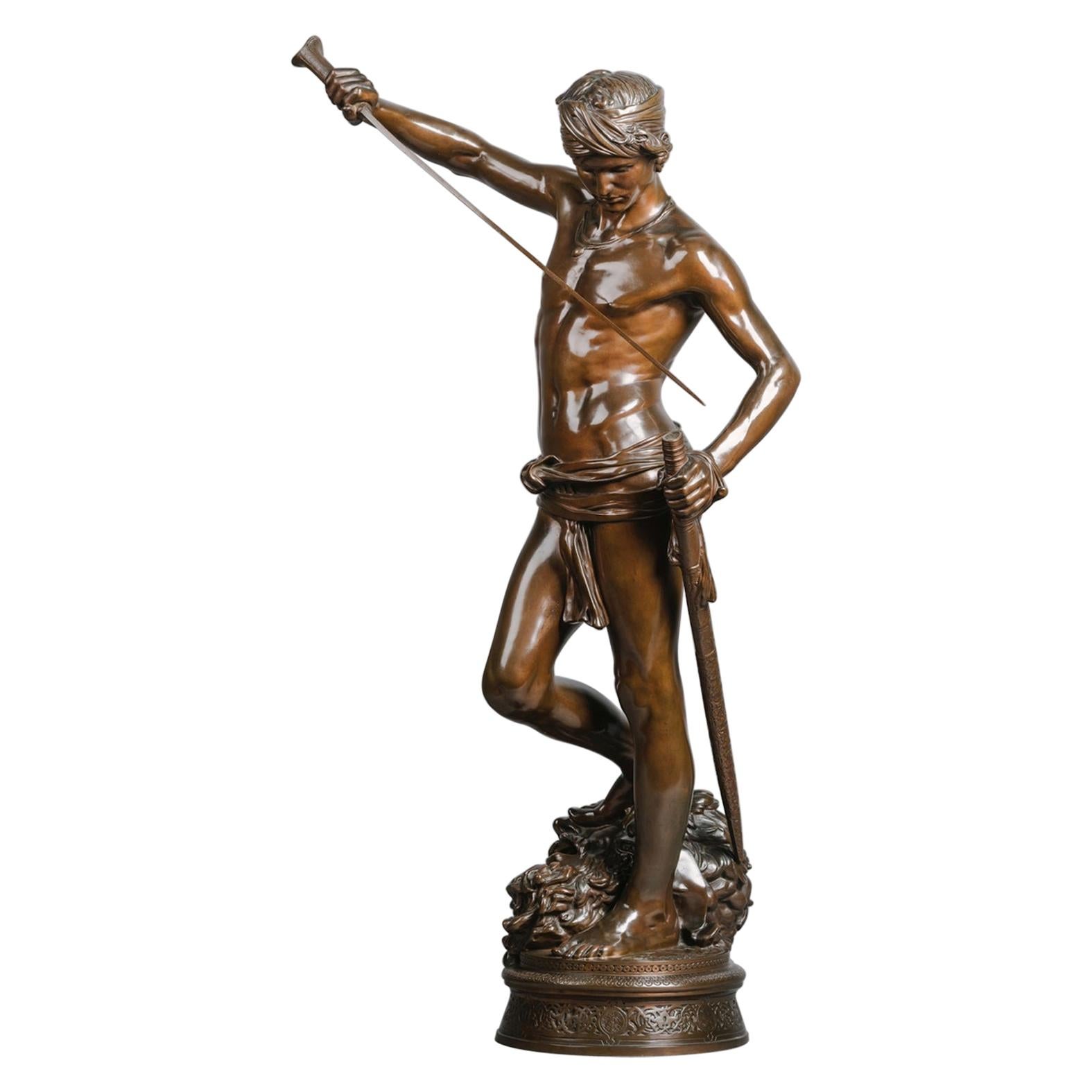 'David Vainqueur De Goliath', a Fine Patinated Bronze Figure by Antonin Mercié
