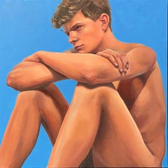 Dare to Dream- 21st Century  Contemporary Figure Painting of a Nude Boy 