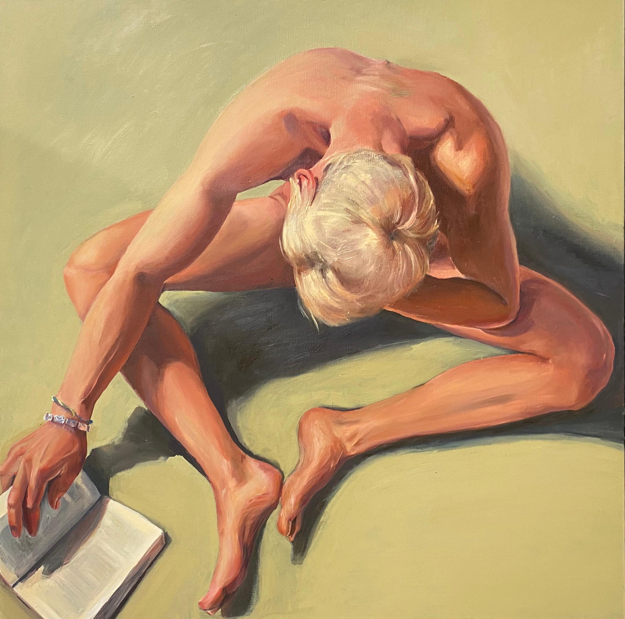 David van der Linden Portrait Painting - Bestseller- 21st Century Contemporary Painting of a Nude Boy Reading a Book