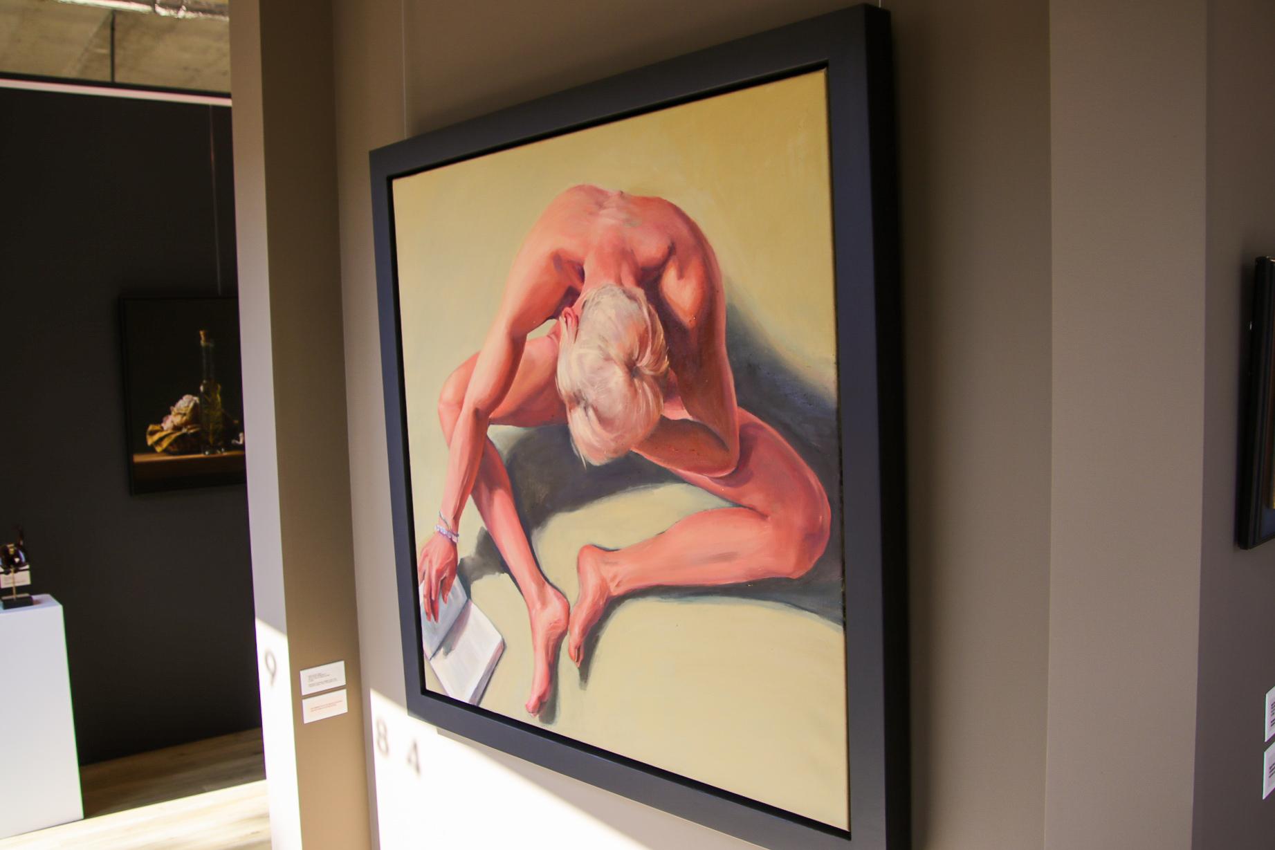 Bestseller-  21st Century Contemporary Painting of a Nude Boy Reading a Book - Beige Figurative Painting by David van der Linden