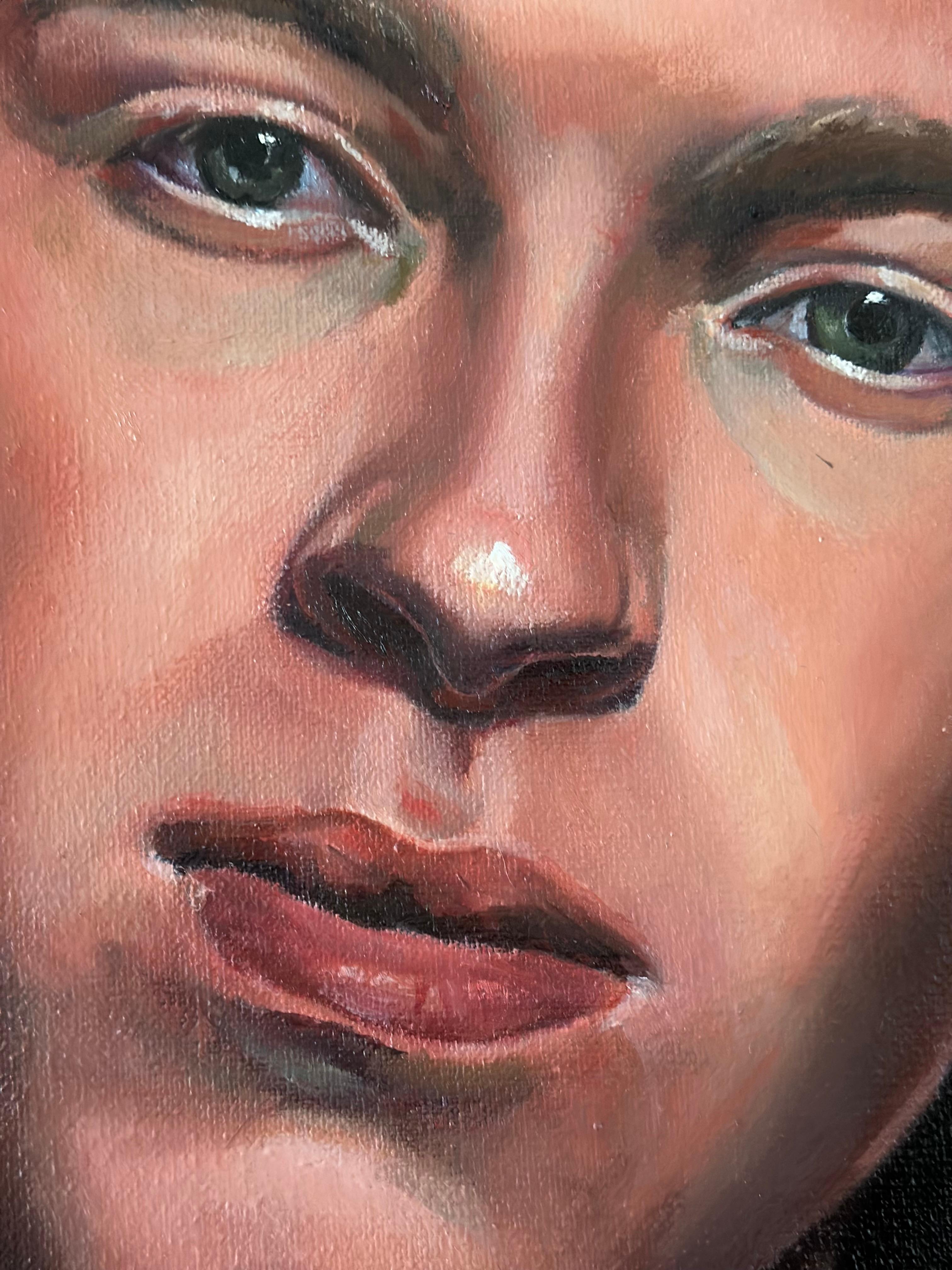 Confianza- Retrato contemporáneo del siglo XXI de un niño con el pecho desnudo - Portrait Painting Marrón de David van der Linden