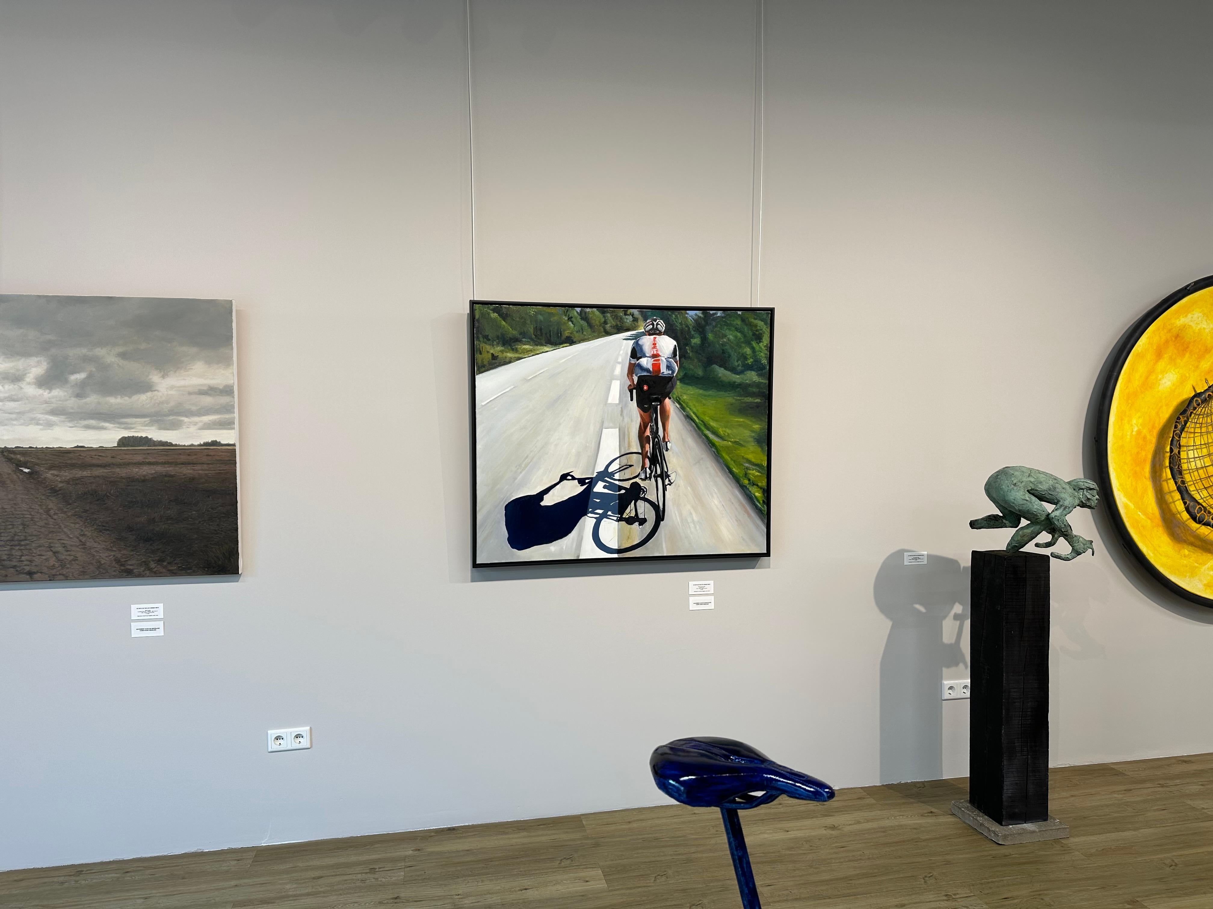 Cycling- 21st Century Contemporary painting of a male cyclist - Painting by David van der Linden