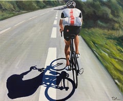 Cycling- 21st Century Contemporary painting of a male cyclist