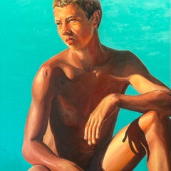 Ne laisse pas le soleil ternir ton ombre - Peinture du 21e siècle d'un garçon nu 