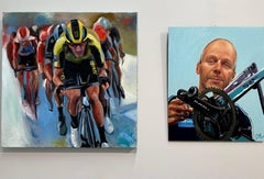 In the Lead- 21st Century contemporary painting of a cycling peloton