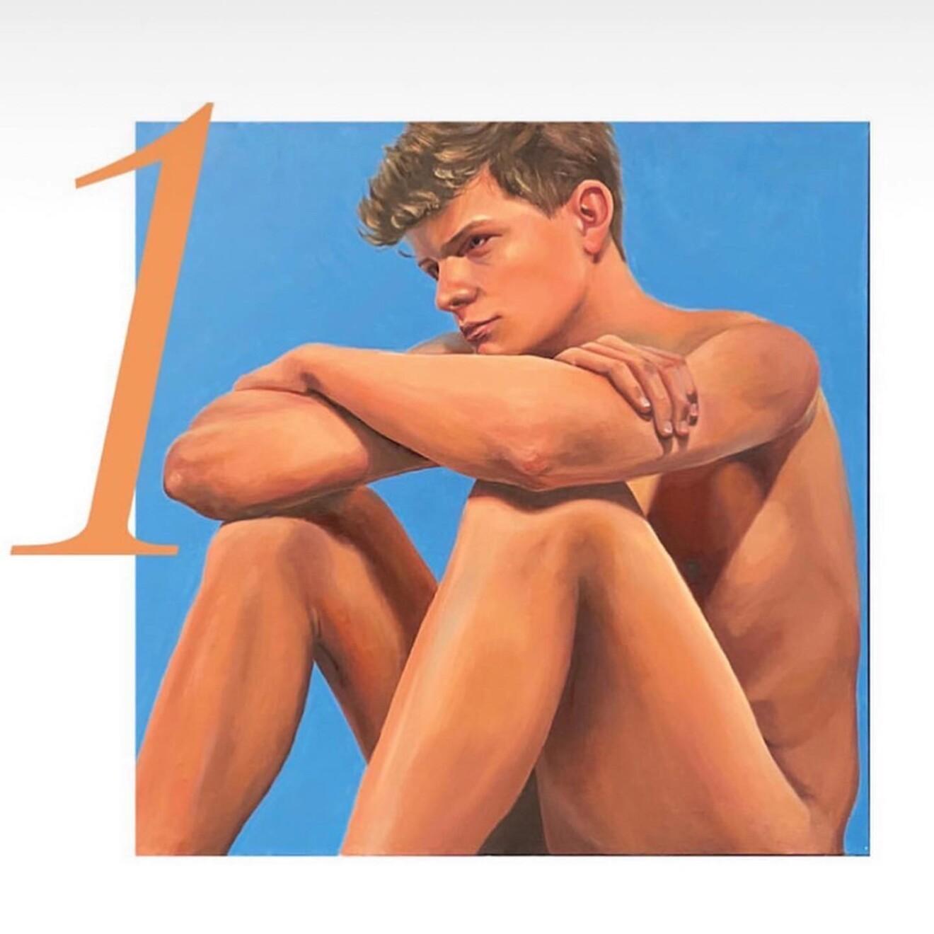 Guardami! -Pittura a olio del 21° secolo di un ragazzo nudo che ti guarda nel suo specchio in vendita 7