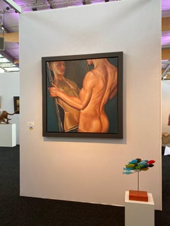 Watch me! -21st Century Oil Painting of a Nude Boy watching you in his Mirror