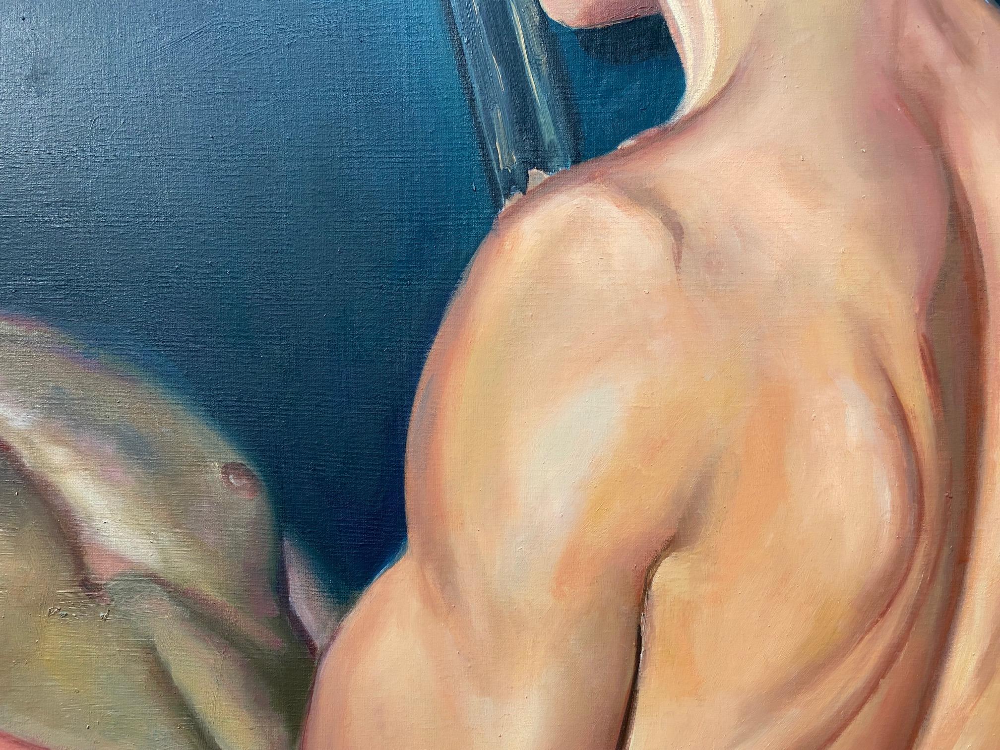 Watch me! -21st Century Oil Painting of a Nude Boy watching you in his Mirror For Sale 3
