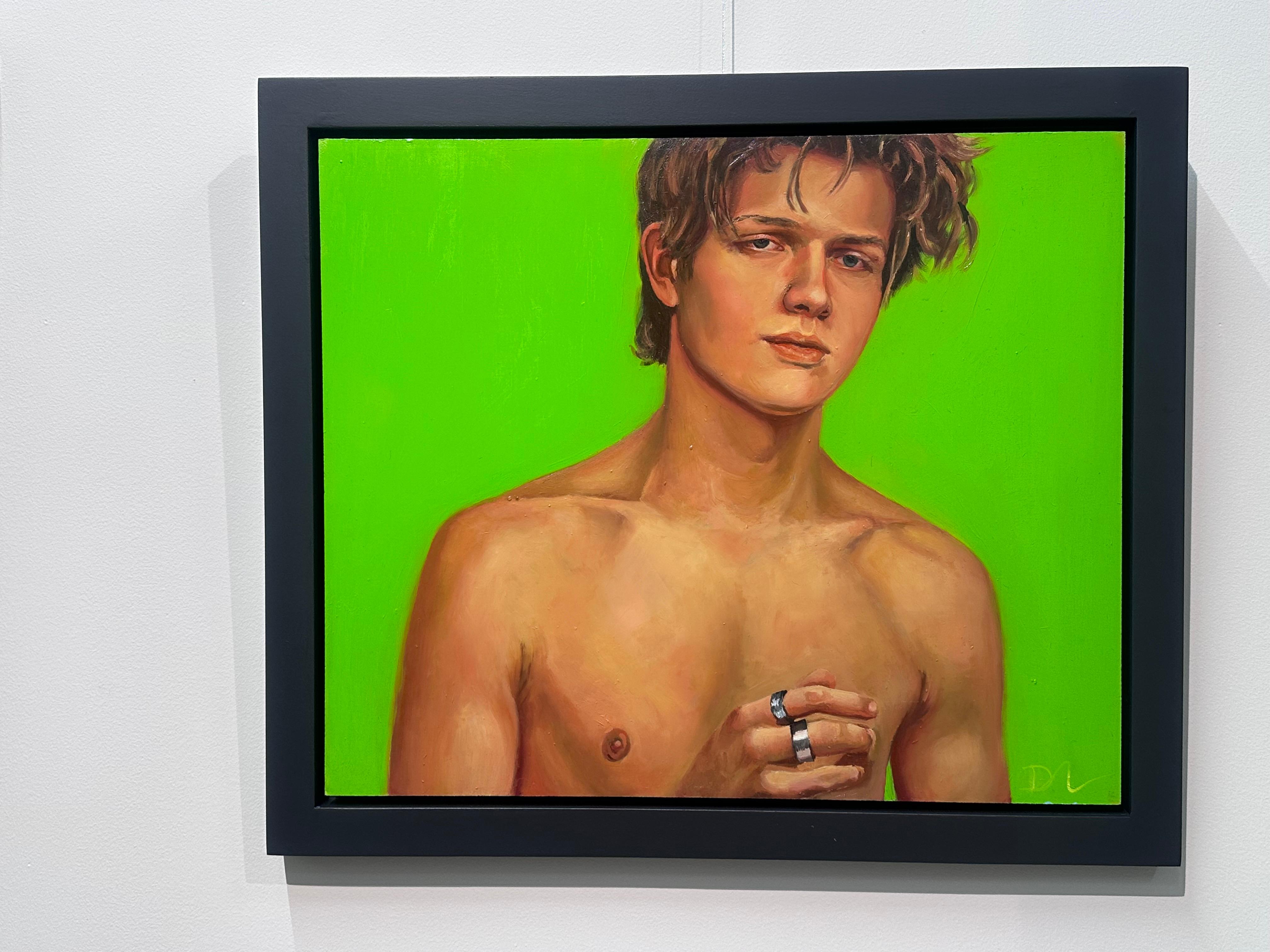 Quand je vis mon rêve - 21e siècle  Peinture contemporaine d'un garçon à la poitrine nue - Painting de David van der Linden