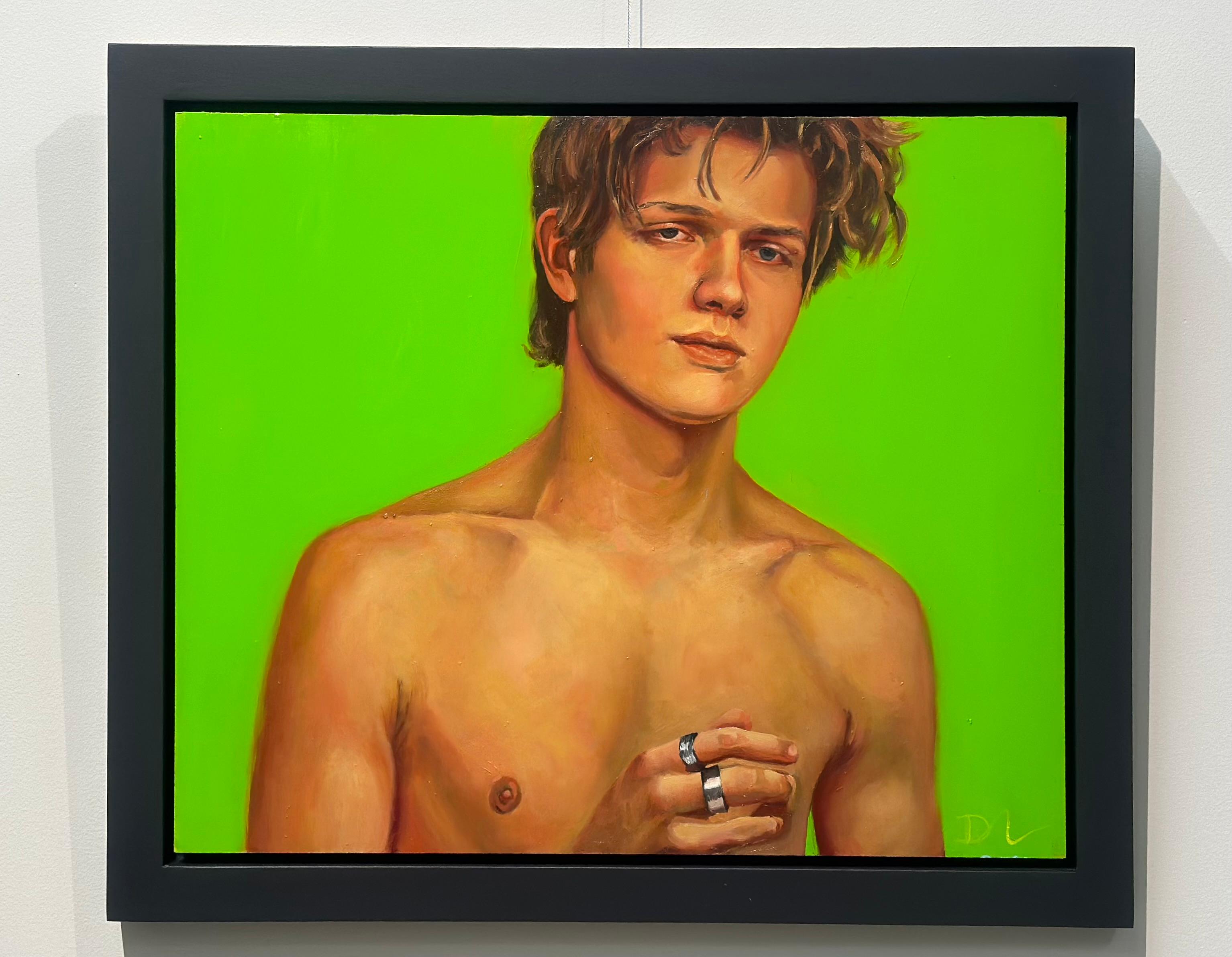 Quand je vis mon rêve - 21e siècle  Peinture contemporaine d'un garçon à la poitrine nue - Contemporain Painting par David van der Linden