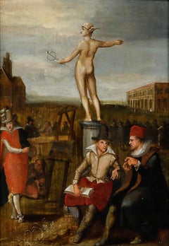 Círculo de David Vinckboons (1576-1629) - Óleo del siglo XVII, Plaza Dam, Amsterdam