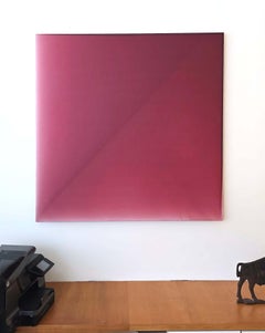 Important Museum Contemporary Oil Painting Minimalist Abstract Pink Red Glowing