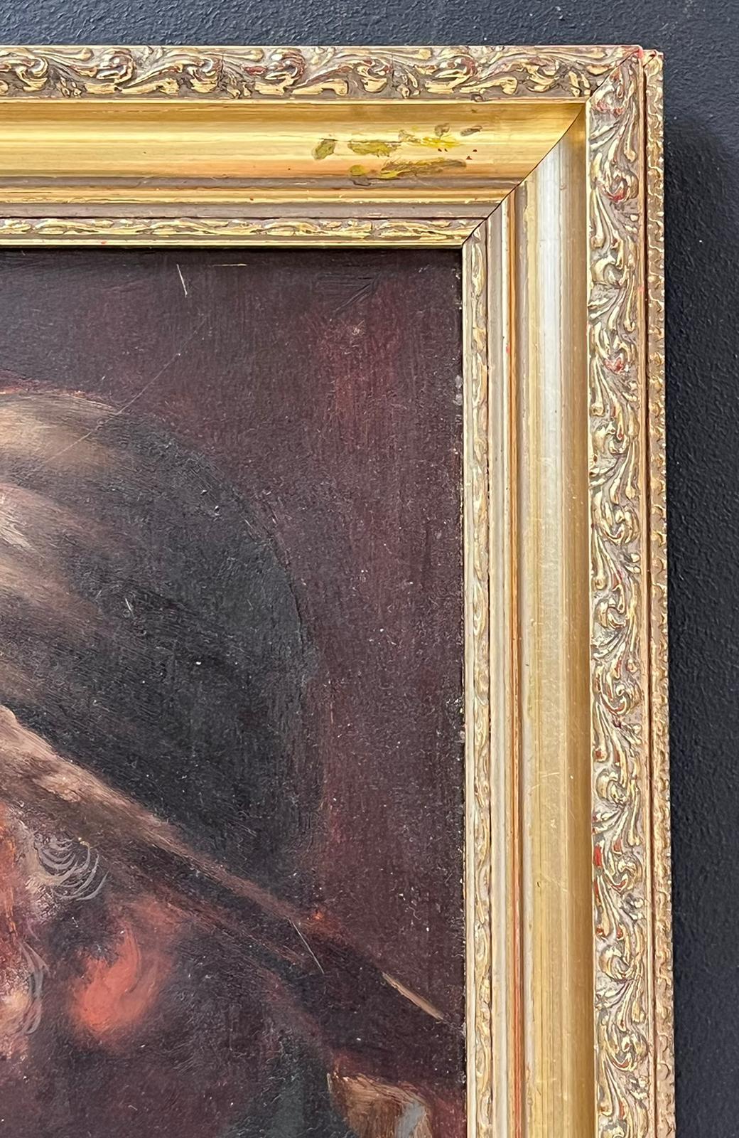 Antique Cornish Fisherman Portrait of a Bearded Man with Pipe Signed Oil - Victorian Painting by David W. Haddon 