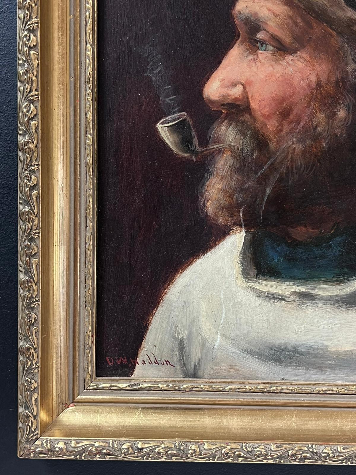 Antique Cornish Fisherman Portrait of a Bearded Man with Pipe Signed Oil 1