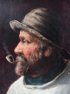 Antique Cornish Fisherman Portrait of a Bearded Man with Pipe Signed Oil