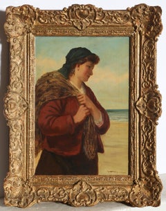 Cornish Fisherwoman with Net, Victorian Painting by D.W. Haddon