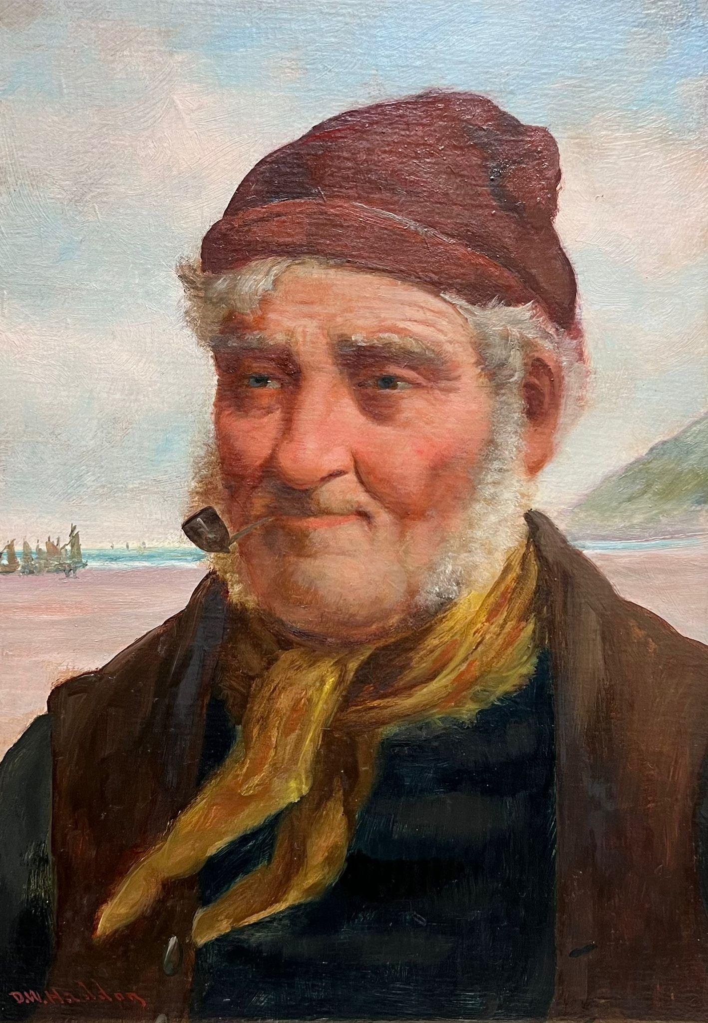 El pescador de Cornualles Pintura al óleo antigua inglesa firmada Retrato de hombre de mar - Painting de David W. Haddon 