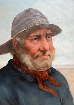 Il pescatore della Cornovaglia Antico dipinto a olio firmato inglese Ritratto di uomo di mare