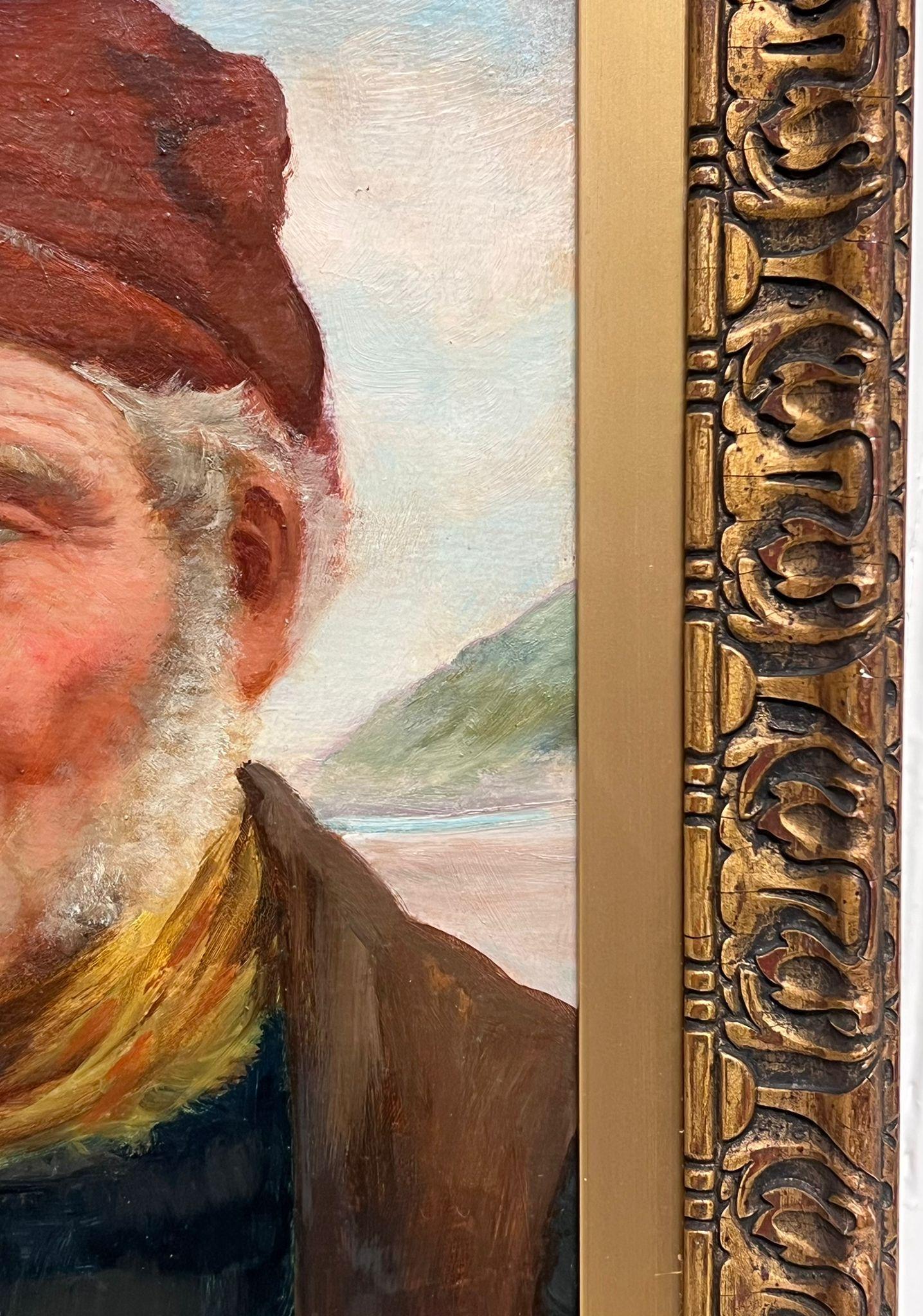 El pescador de Cornualles Pintura al óleo antigua inglesa firmada Retrato de hombre de mar en venta 1