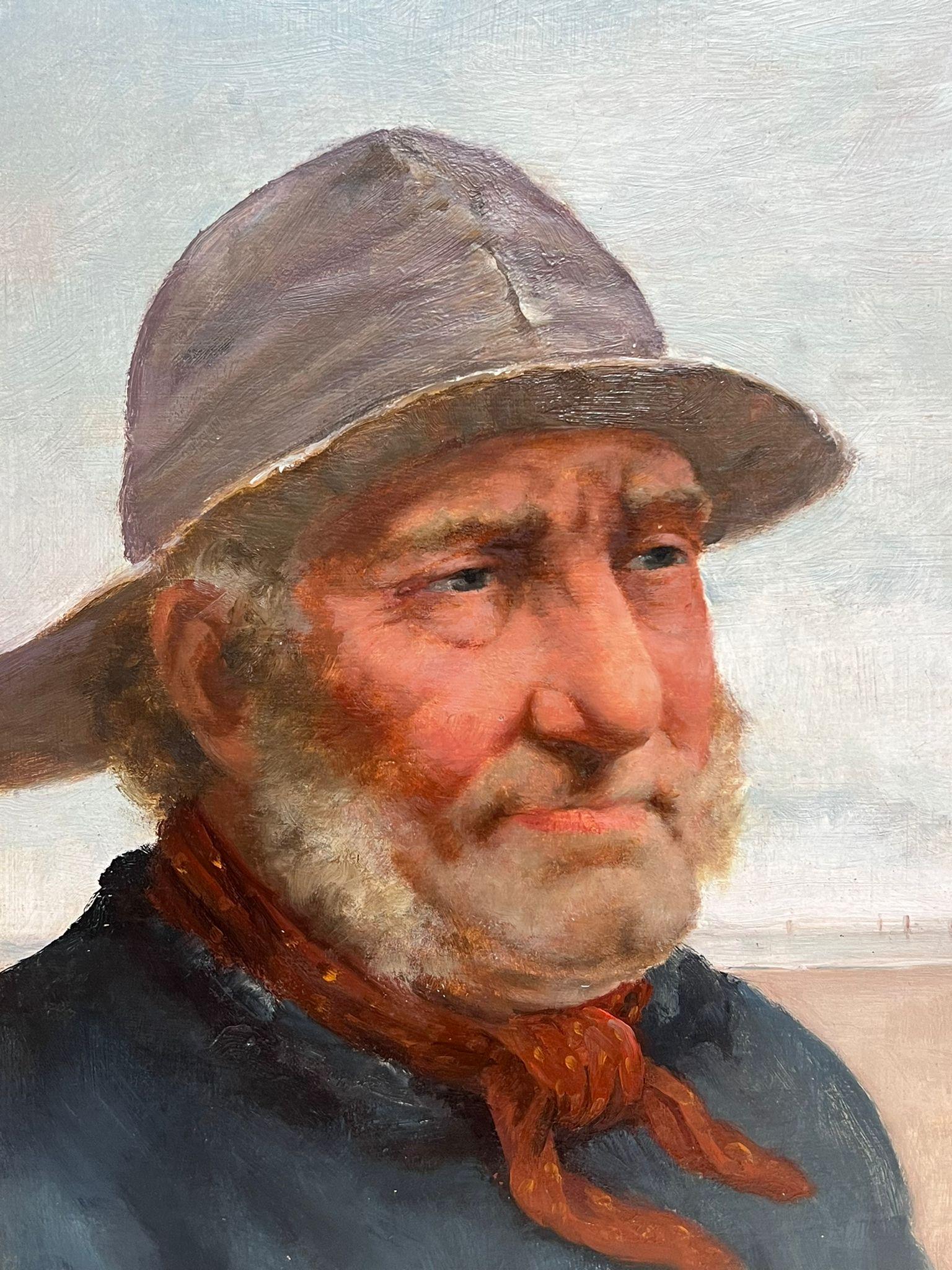 El pescador de Cornualles Pintura al óleo antigua inglesa firmada Retrato de hombre de mar en venta 2