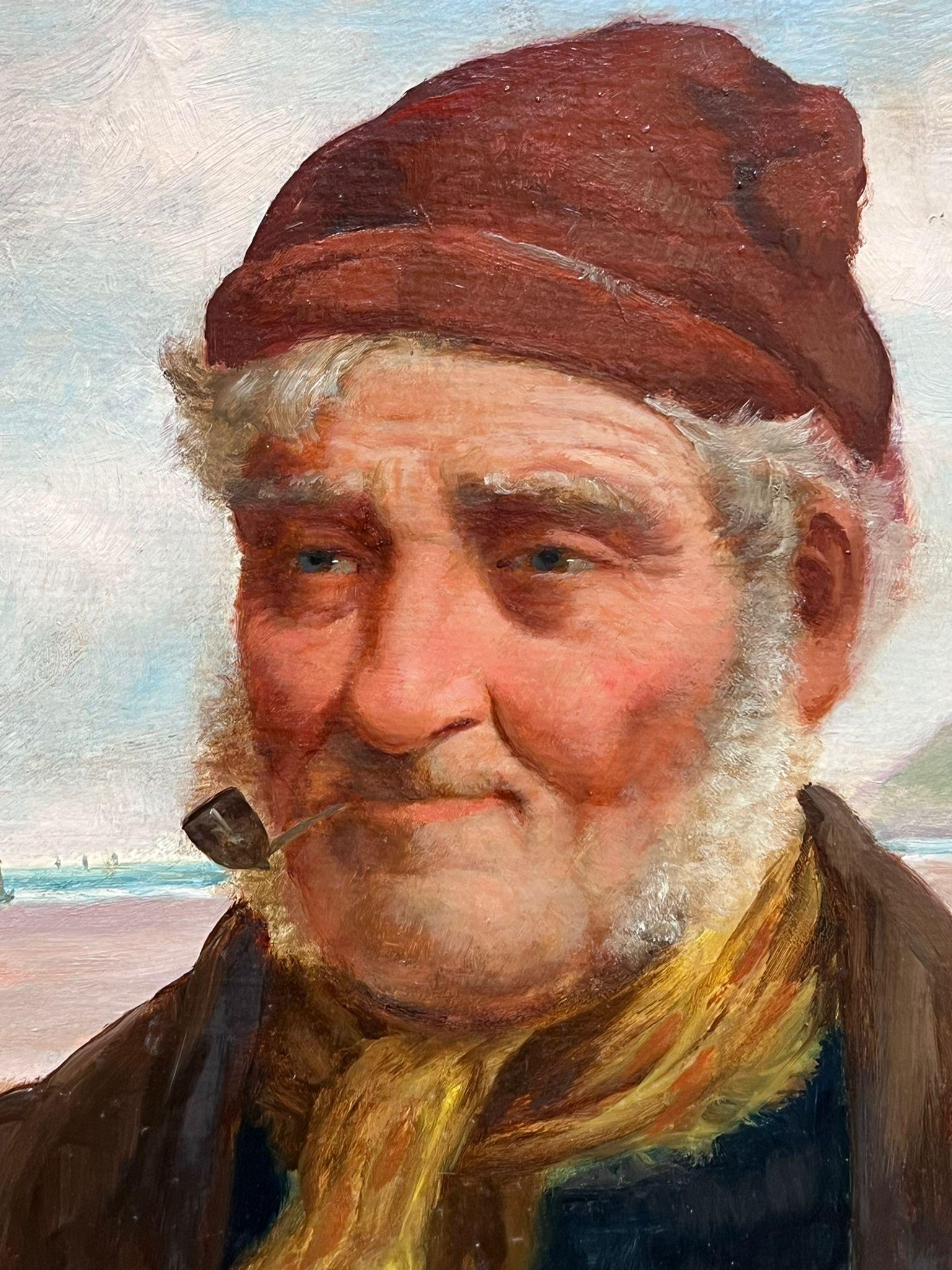 El pescador de Cornualles Pintura al óleo antigua inglesa firmada Retrato de hombre de mar en venta 3