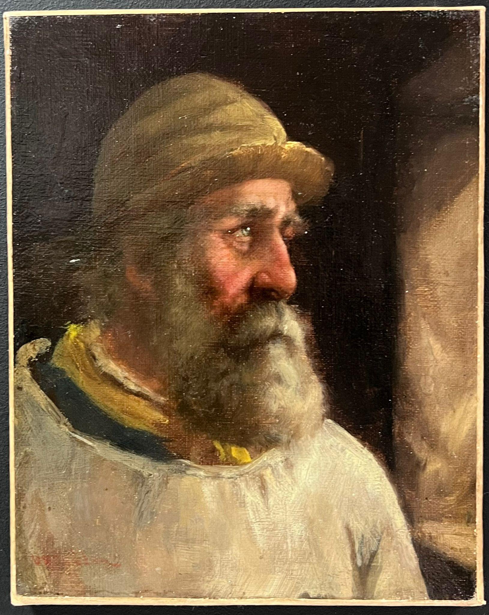El Pescador de Cornualles Firmado Pintura al Óleo Antigua Retrato Viejo Marinero - Painting de David W. Haddon 