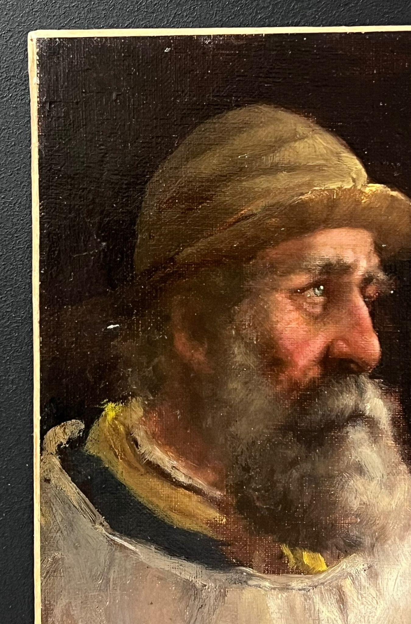 El Pescador de Cornualles Firmado Pintura al Óleo Antigua Retrato Viejo Marinero - Portrait Painting Marrón de David W. Haddon 