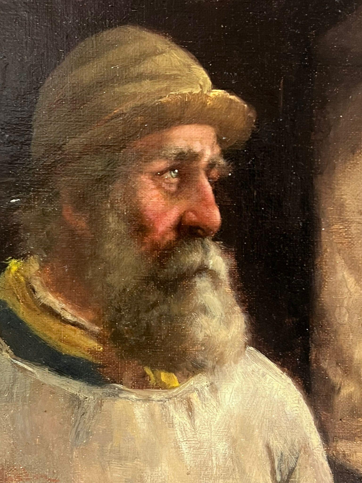 El Pescador de Cornualles Firmado Pintura al Óleo Antigua Retrato Viejo Marinero en venta 1