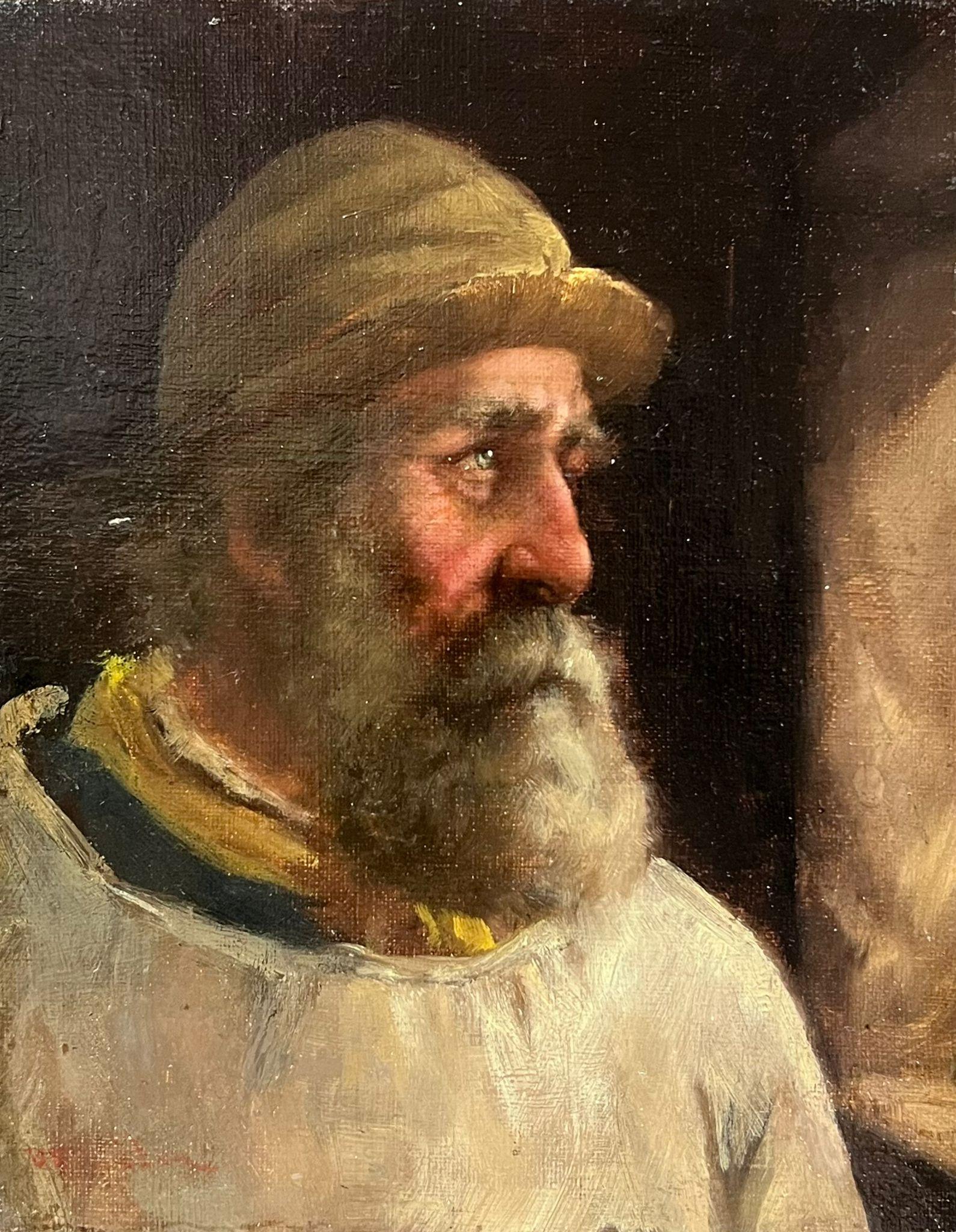 Portrait Painting de David W. Haddon  - El Pescador de Cornualles Firmado Pintura al Óleo Antigua Retrato Viejo Marinero