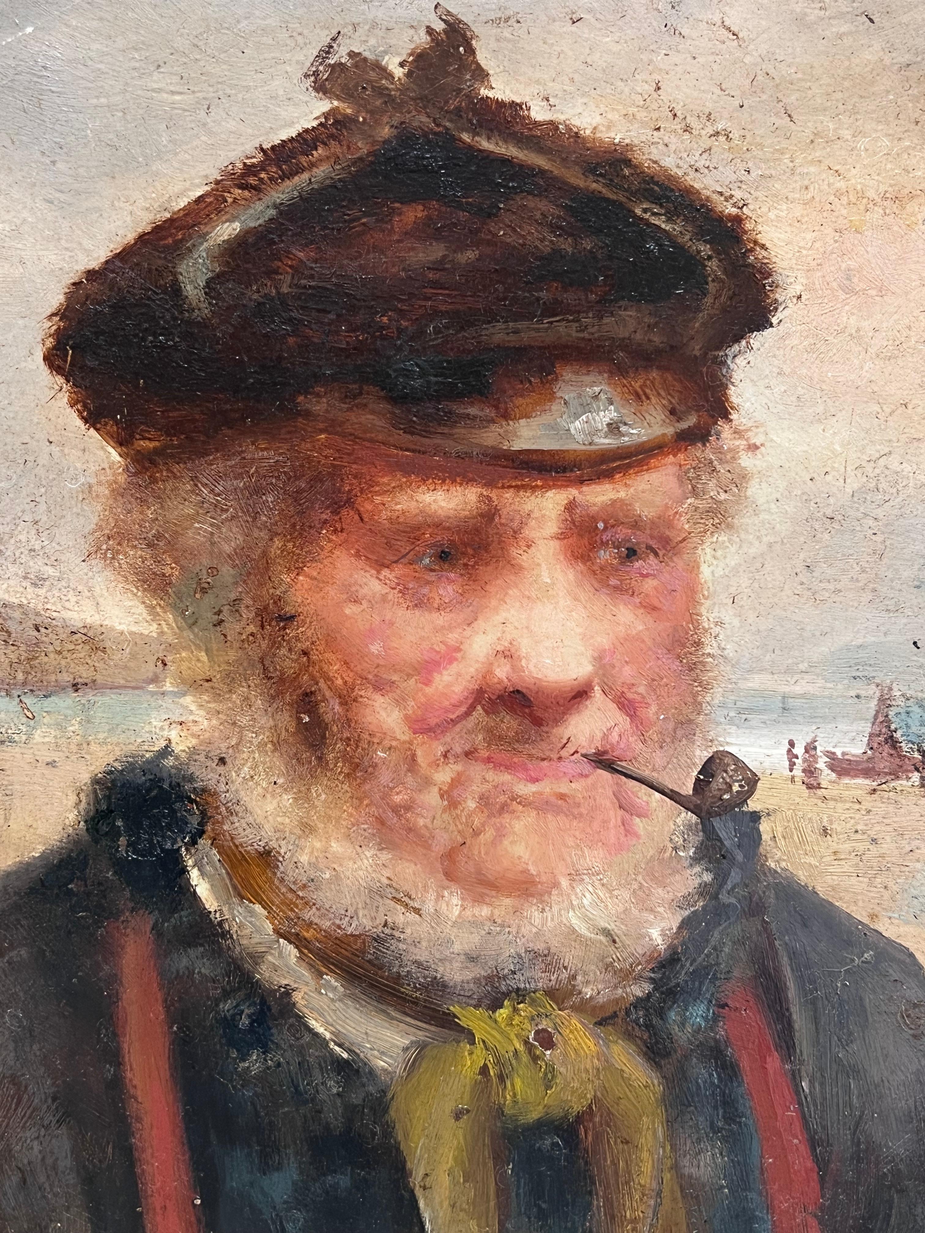 El Pescador de Cornualles Firmado Antiguo Cuadro al Óleo Retrato Antiguo Marinero de Sal Marina - Painting de David W. Haddon 