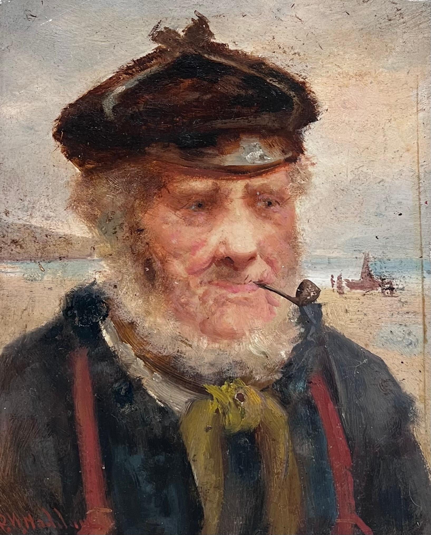 El Pescador de Cornualles Firmado Antiguo Cuadro al Óleo Retrato Antiguo Marinero de Sal Marina - Painting Victoriano de David W. Haddon 